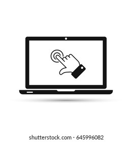 Laptop screen touch icon, vector isolated simple illustration.