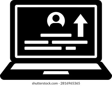 Laptop screen with user profile and upload icon