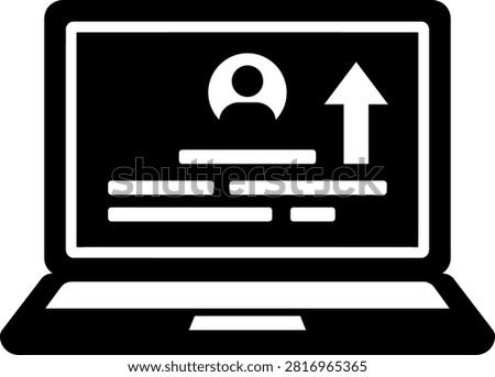 Laptop screen with user profile and upload icon