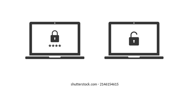 Laptop screen vector icon. Password protection security symbol