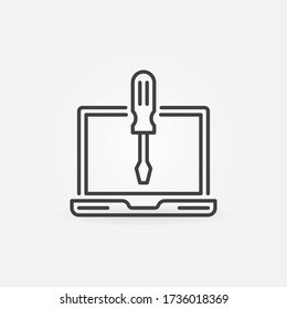 Laptop with Screwdriver linear vector concept icon or logo element