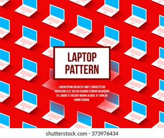 Laptop seamless flat pattern for background with 3d effect. Material design