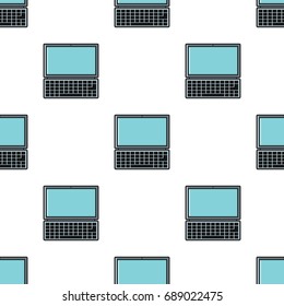 Laptop seamless pattern in cartoon style isolated on white background vector illustration for web