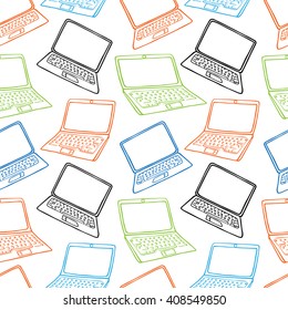 Laptop seamless vector pattern. Hand drawn notebook