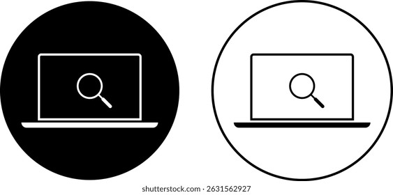 laptop with search icon. find information idea. programming analysis. online update support. Screen and Magnifying Glass icon. Browser symbol
