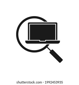 Laptop Search icon Vector Design. Laptop icon with Searching design concept for smartphone, e-commerce, online store and marketplace website, mobile, logo, symbol, button, sign, App UI