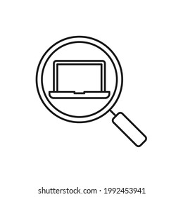Laptop Search icon Vector Design. Laptop icon with Searching design concept for smartphone, e-commerce, online store and marketplace website, mobile, logo, symbol, button, sign, App UI