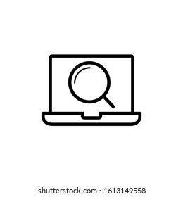 Laptop search line icon. linear style sign for mobile concept and web design. Laptop screen with magnifier outline vector icon. Symbol, logo illustration. Vector graphics