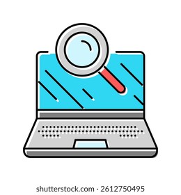 laptop search magnifying glass color icon vector. laptop search magnifying glass sign. isolated symbol illustration