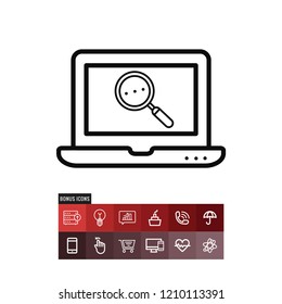 Laptop searching vector icon
