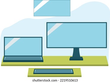 Laptop with second monitor and keyboard