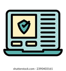 Laptop secure login icon outline vector. Online user. New password color flat
