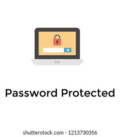 Laptop security flat icon with padlock 