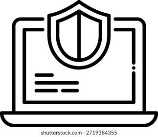 Icono de seguridad de la computadora portátil: Concepto de protección de datos en estilo de contorno