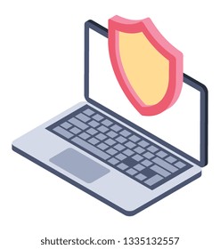 Laptop security icon in isometric design.