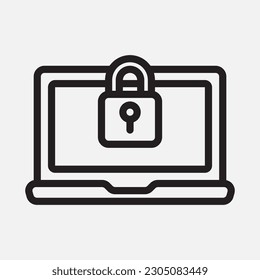 Laptop security icon in line style, use for website mobile app presentation