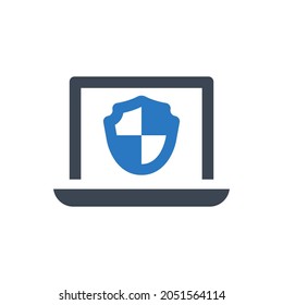 Laptop security icon on white background