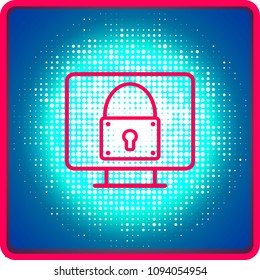 Icono lineal de seguridad para portátiles. Ilustración de línea delgada. Monitor con símbolo de contorno de bloqueo cerrado. Dibujo de contorno aislado del vector