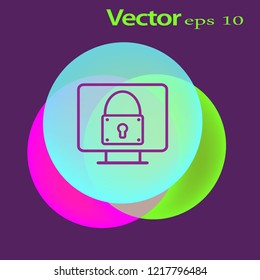 Laptop security linear icon. Thin line illustration. Monitor with closed lock contour symbol. Vector isolated outline drawing