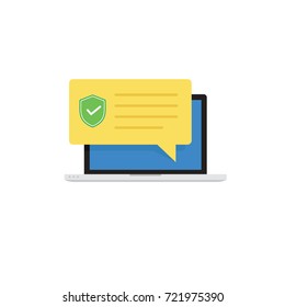 Laptop With Security Protection Sign. Computer Security Concept. Notebook with shield and padlock icon on Screen. Vector Illustration