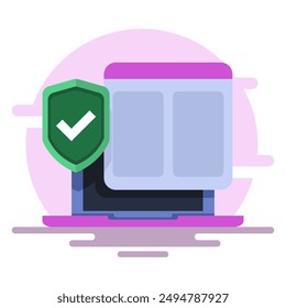 Laptop security protective shield concept. Cyber ​​security. Data protection. Digital access and online security. computer services and electronic information. flat vector illustration on background.
