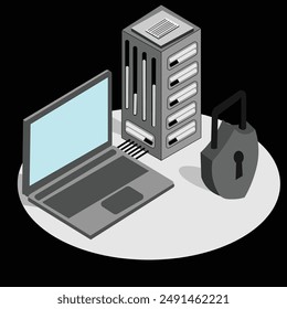 Laptop Security system with database and safety password, Illustration vector technology safety privacy and security, 