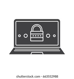 Laptop security system glyph icon. Silhouette symbol. Password. Cyber security. Negative space. Vector isolated illustration