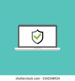 Laptop security vector icon on white background. Flat vector computer security icon symbol sign from modern internet security and networking collection for mobile concept and web apps design.
