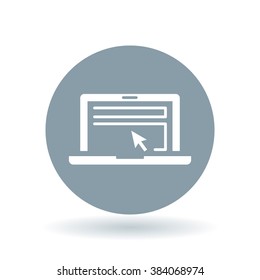 Laptop select tool icon. Notebook browser sign. Laptop display symbol. White icon on cool grey circle background. Vector illustration.
