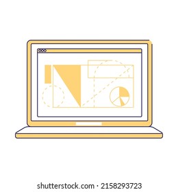 Laptop semi flat color vector element. Full sized object on white. Architect project software. Computer program simple cartoon style illustration for web graphic design and animation