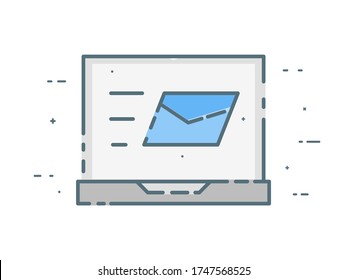 Laptop send message flat design, communication and technology illustration. Design for logo, presentation, infographic, banner etc.
