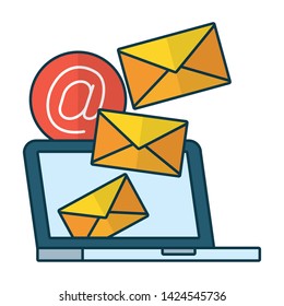 laptop sending email mail communication web vector illustration