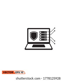ilustración vectorial de diseño de icono de protección de servidor portátil