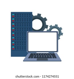 Laptop and servers with gears
