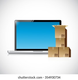 laptop and set of boxes ready for shipping. illustration design