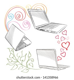 Laptop set Computers connection concept. Social collaboration sign