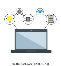laptop with set icons