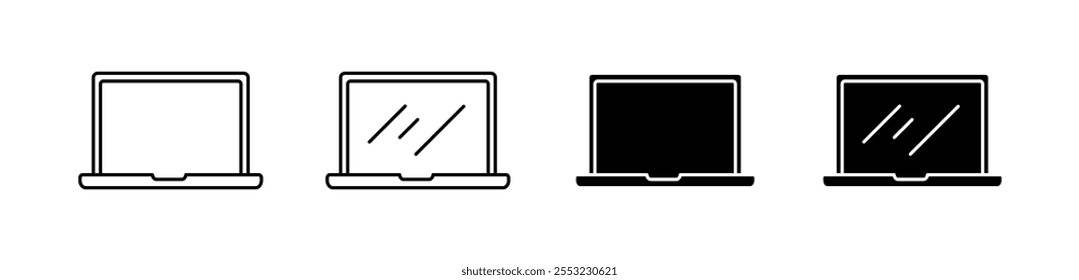 Iconos del sistema del ordenador portátil. Iconos del dispositivo. Estilo lineal y de silueta. Iconos del vector.