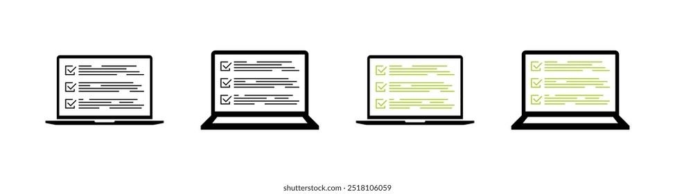 Ícones do conjunto de notebooks. Estilo plano e silhueta. Ícones de vetor.