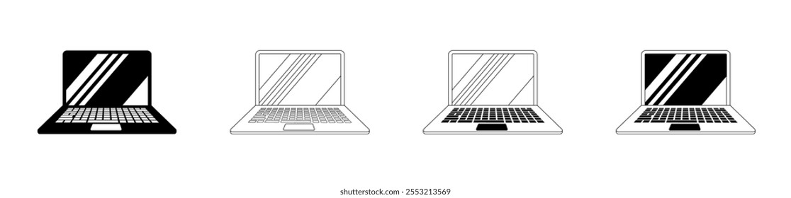 Iconos del sistema del ordenador portátil. Estilo lineal y de silueta. Iconos del vector.