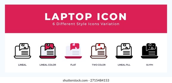 Conjunto de iconos de portátil. Ilustración vectorial con diferentes estilos.
