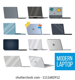 Laptop Set Vector. Modern Office Laptop Monitors. Office, Home,  Screen, Digital Display. Different Types. Electronic PC. Isolated Illustration