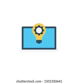 laptop setting glyph flat vector icon
