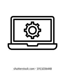 Laptop, settings, gear icon vector image. Can also be used for information technology. Suitable for use on web apps, mobile apps and print media.