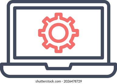 Portátil, configuración, imagen vectorial de icono de engranajes. También se puede utilizar para la tecnología de la información. Idóneo para aplicaciones web, aplicaciones móviles y medios impresos.