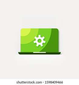 Laptop settings green colored material design vector icon  settings menu 