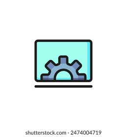 Laptop settings line icon. Software, screen, computer. Interface concept. Vector illustration can be used for topics like service, update, menu