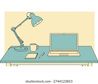 Laptop Setup, Modern Workspace, Digital Environment, Minimalist Design, Creative Viewpoint
