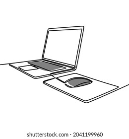 laptop setup oneline continuous line art premium vector