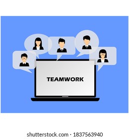 a laptop and several business men and women in a buble on it